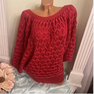 Once Again. Sz Large. Magenta Fancy Knit Round Neck Acrylic/Rayon/Nylon. B126